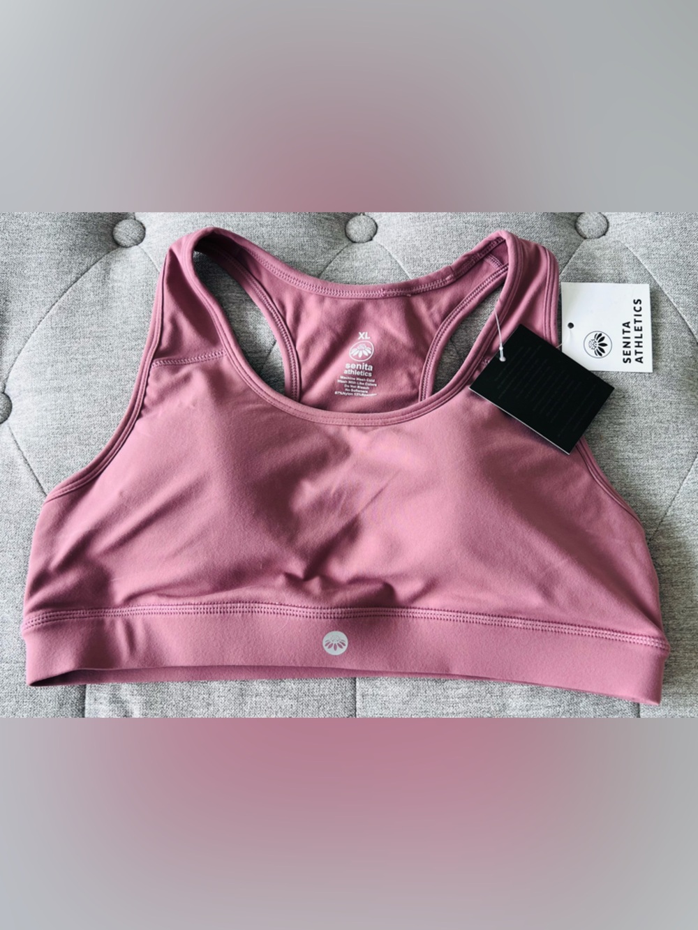 Senita Athletics mauve-pink high neckline sports bra